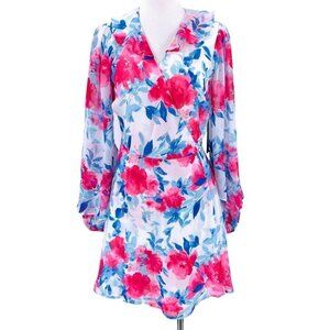 Lulus Petal or Nothing White Floral Print Ruffled Wrap Mini Dress Womens Small